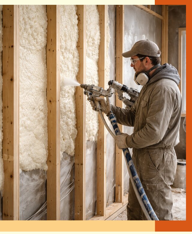 Утепление каркасной стены ППУ в Старом Осколе от 4300 руб./м2 под ключ | ТепломастерСрк